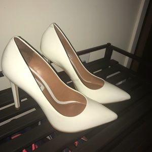 White leather stilettos